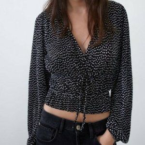 ZARA Plisse Pleated Polka Dot Top SMALL